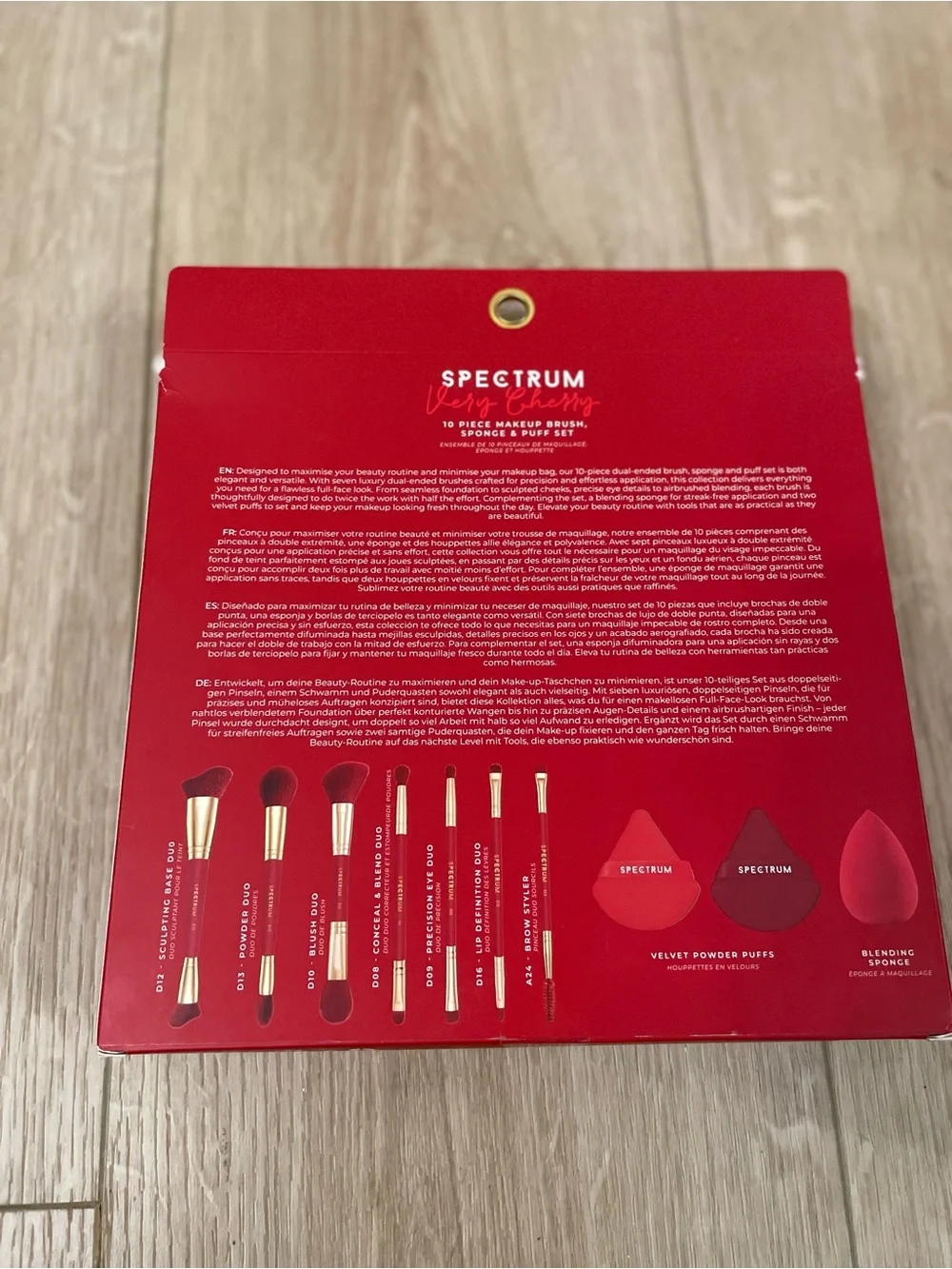 Spectrum Very Cherry Red 10-Piece Makeup Brush, Sponge & Puff Set
